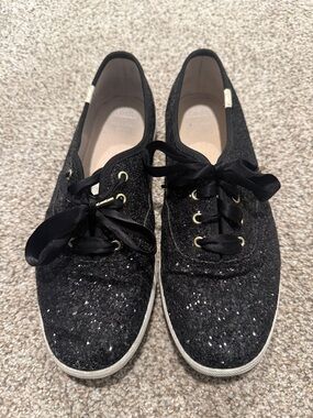 Keds Black Glitter Satin-Lace Sneakers